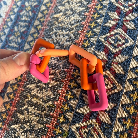 LIKE NEW Chunky Square Peach, Hot Pink and Orange Link Earrings Groovy, 70s - Picture 3 of 3